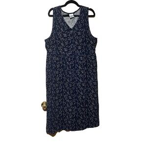 Bobbie Brooks Jumper Maxi Dress Women's Cotton Corduroy Navy Floral Size XL